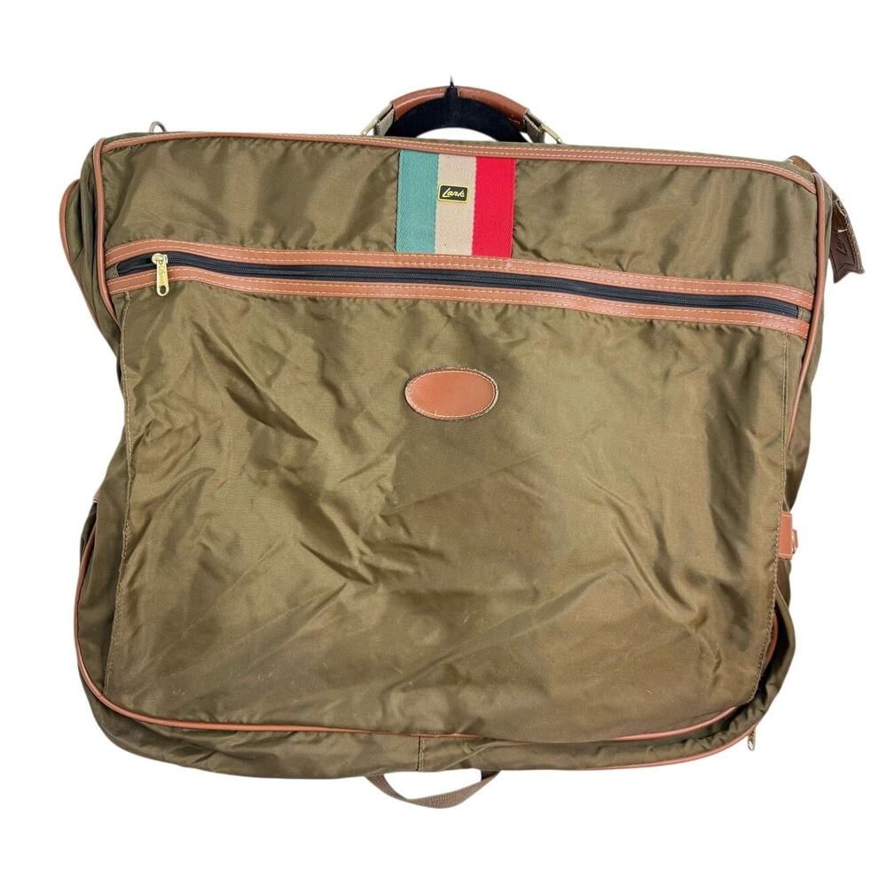 Vintage Lark Olive Green Travel Luggage Hanging Garment Bag Leather Buckle Suits